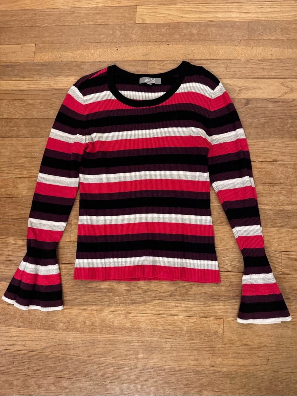 Marled Women’s Striped Long Bell Sleeve Ribbed Sweater - Size L
 b55